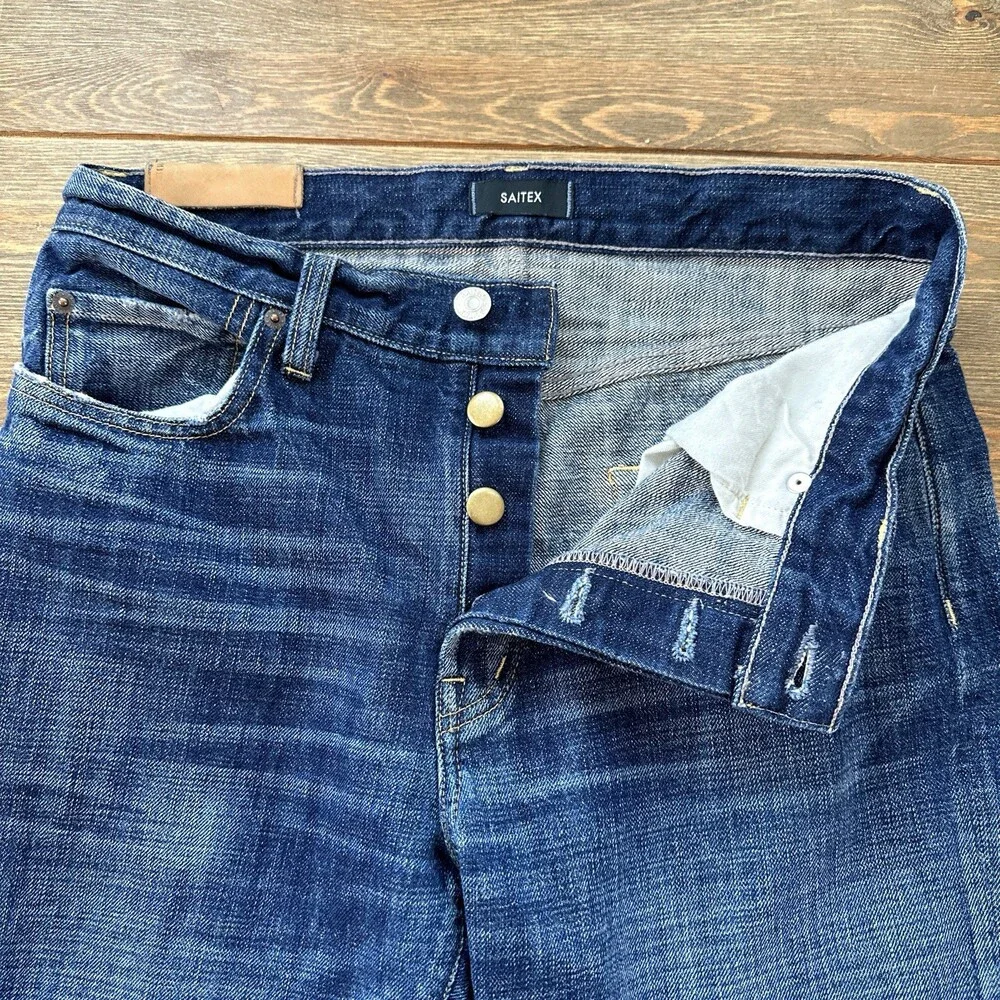 Saitex Men’s Jeans 30x29 Button Fly Medium Wash Straight Fit Sustainable Company - Picture 4 of 15